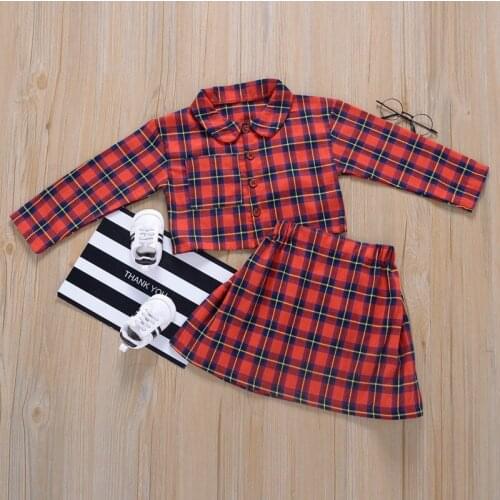 Spring Girl Set Plaid Girl Shirt + Red Black Plaid Shirt Suits for Kids Fashion Girls Clothing