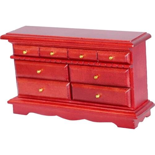 1:12 Dollhouse Vintage Wood Storage Cabinet Dreser Table 8 Drawers Miniature Living Room Furniture Life Scene Accessory
