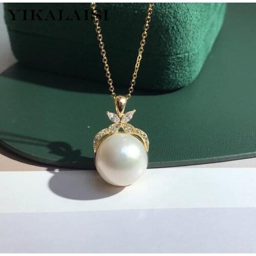 YIKALAISI 925 Sterling Silver Necklaces Jewelry For Women 12-13mm Big Oblate Natural Freshwater Pearl Pendants Fine Wholesales
