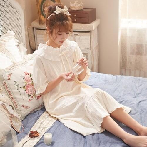 Wasteheart Women Homewear Khaki Sexy Sleepwear Night Dress Lace Cotton Nightwear Nightgown Sleepwear Luxury Female Lovely Gown