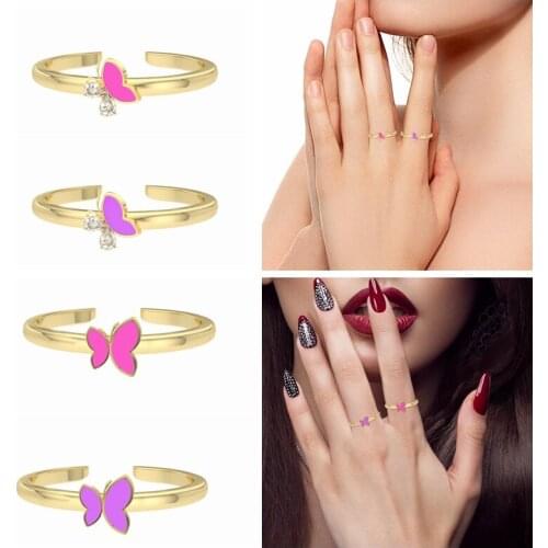 CANNER Real 925 Sterling Silver joyero Purple Pink Color Butterfly Rings For Women Teens Crystal Zircon Opening Rings Anillos