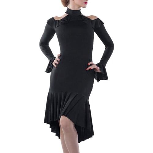 2019 New Latin Dance Dress Women Sexy Waltz Tang Performance Dresses Long Sleeve Split Ballroom Dancing Wear Customized DL3513