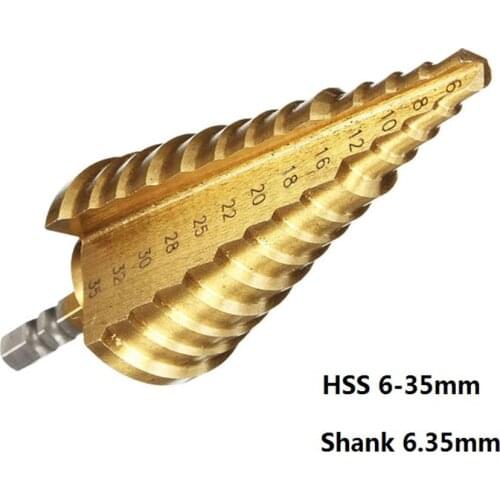 1 Piece 6-35mm Hex Shank Titanium coated Straight slot 13 Step High Speed Steel Hole Cutter Set P6M5 Step Drill bits