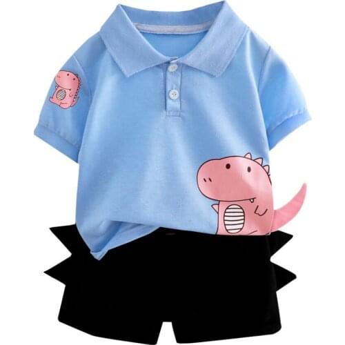 2021 Toddler Boys Clothing Summer Children Cartoon Dinosaur Shirt Shorts 2Pcs Set For 1 2 3 4 Kids Clothes