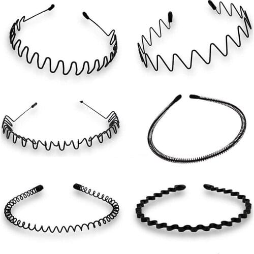 6PCS Metal Hairband Spring Wavy Hair Hoop Anti-slip Headband Hair Accessories for Men Women