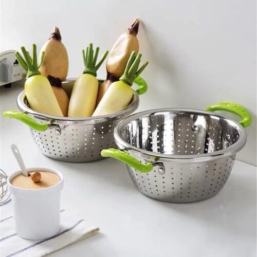 Stainless steel binaural washing basket kitchen Taomi basket Household panning basin drain basket fruit sink