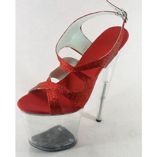 20cm ultra high heels sandals open toe glitter wedding shoes platform cheongsam shoes 8 inch Clear formal dress shoes 5-12