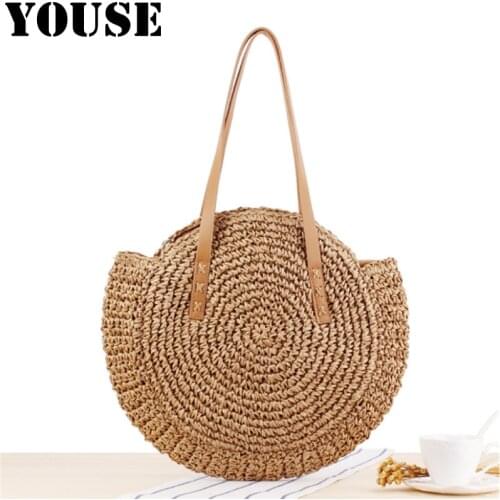 YOUSE Brand Bohemian Paper Rope Straw Bags Ladys Braided Handbag Beach Bags Summer Vacation Rattan Bag Hand-woven Shoulder Bags