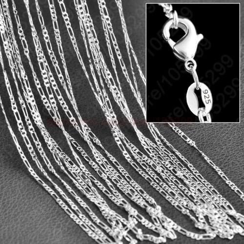 Wholesale 10PCS Lot Figaro Chain 925 Sterling Silver Jewelry Necklace Chains+Lobster Clasps Size Of 16,18,20,22,24,26,28,30"