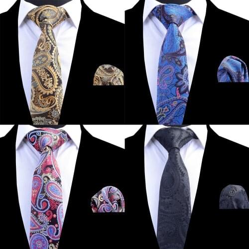 Ricnais Silk Tie for Men Black Floral Paisley Tie and Handkerchief Set Mans Ties Corbatas Hombre Pocket Square Wedding Necktie