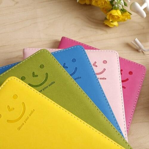 Stationery A5 PU Notepad Candy Color Smiley Notebook Cute Kawaii Stationery Student High Quality School Supplies A5 Planner