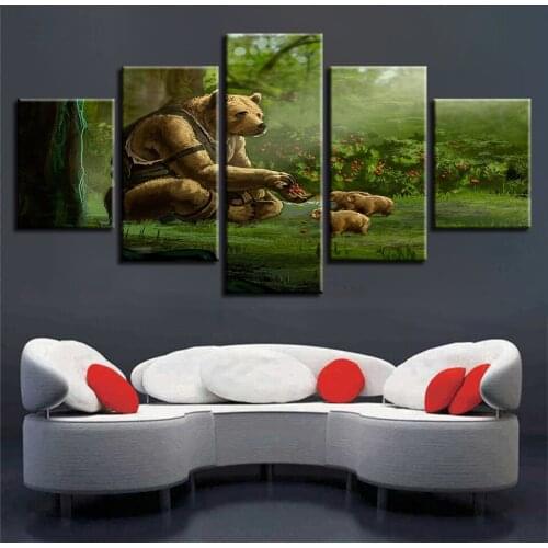 HD Prints Modern Poster Decor Home Room Wall 5 Pieces Dog Bear Family Forest Scenery Paintings Art Pictures Frame Canvas Modular