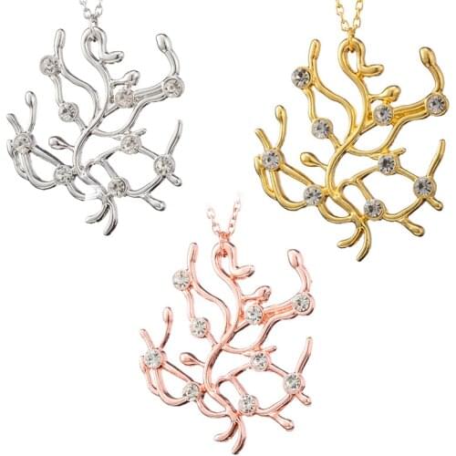 Beauty and the Beast Necklace Tree Of Rose Pendant Gold Women Sweater Chain Crystal Long Necklaces & Pendants Statement Jewelry