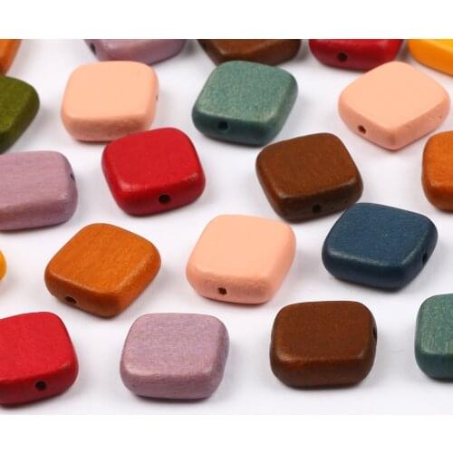Colorful Natural Wood Beads 16mm Square Loose Spacer Beads For Jewelry Making Handmade Diy Necklace Bracelet Accessories