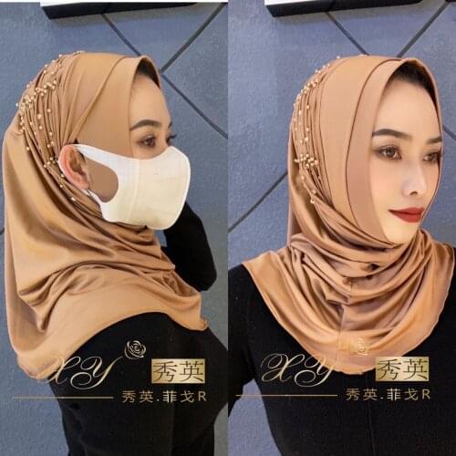 Rhinestone Double Lace Fashion Muslim Hijab Caps Turban