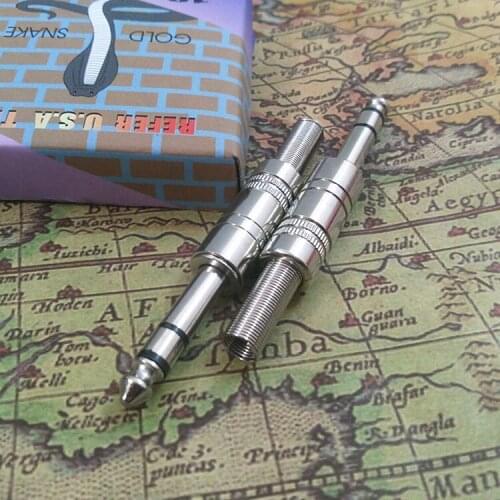 100PCS metal 6.35mm 6.35 mm Male 1/4" Stereo Plug Audio Solder Connector with Spring amplifier microphone 6.5mm plug