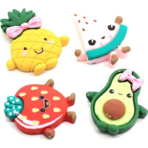 New 2021 Assorted Resin Fruit Cabochons Kawaii Miniature Dollhouse Smile Face Resin Fruit Flatback Cabochon Christmas