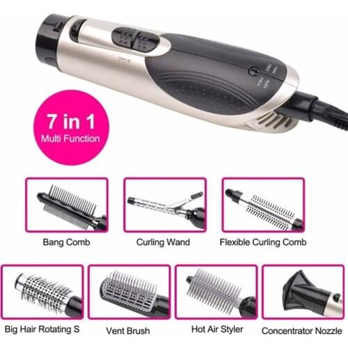 Multifuctional Electric Hair Dryer 7 In 1 Hair Iron Blow Dryer Curling Iron Hair Straightener& Curler Hot Comb Hair Styling Tool
