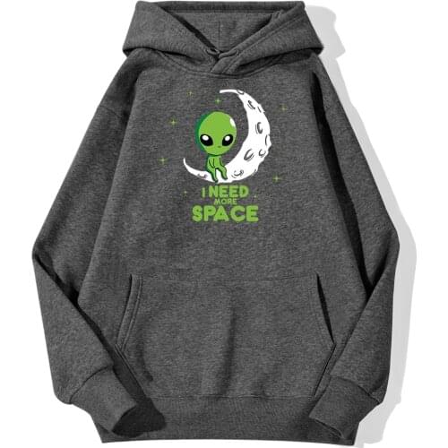Lovely Moon Alien Letters Printed Mens Hoodie Streetwear Daily Casual Harajuku Hoodies Warm Pullover Men Autumn Sweatshirt Grey