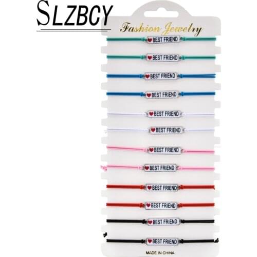12pcs/lot Best Friend Charm Elastic Bracelets Set For Women Girls Colorful Cotton Bracelet Wristband Fashion Jewelry pulsera
