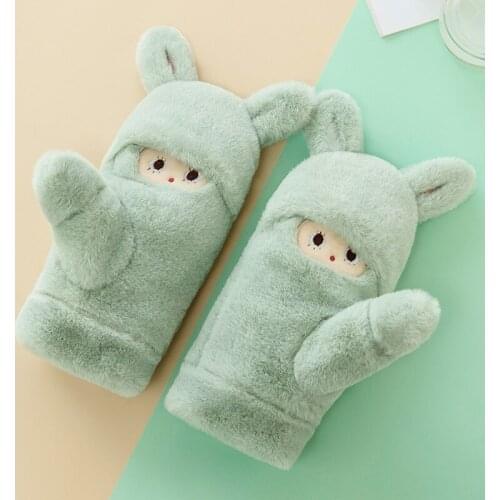 Winter New Korean Version of Cute Ladies Plus Velvet Thick Warm Gloves Gloves for Role Play Unisex