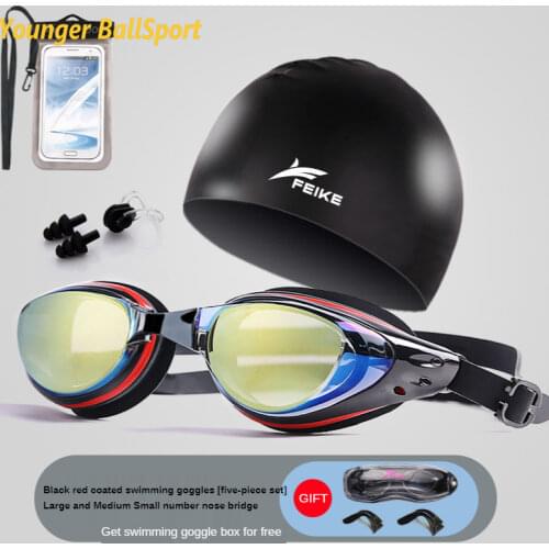 Myopia Wimming Goggles Waterproof and Anti-fog HD Female Myopia Swimming Cap Waterproof Bag Large Frame Diving Goggles Five set