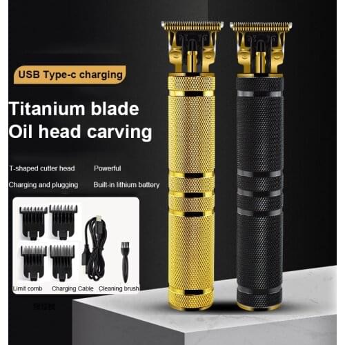 2 Colors Portable USB Rachargeable Metal Electric Professional Close Carbon Steel T-blade CordlessTrimmer Wireles Hair Clipper