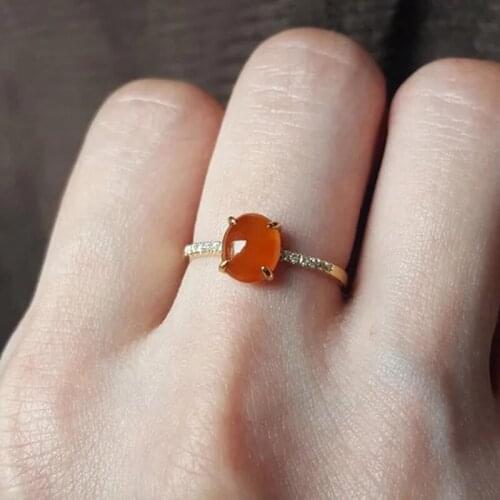 Original new natural ice seed chalcedony egg round opening adjustable ring elegant charm creative retro female silver jewelry