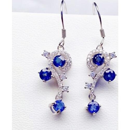 Natural real blue sapphire luxury drop earring Per jewelry 0.35ct*6pcs gemstone 925 sterling silver Fine jewelry X21782
