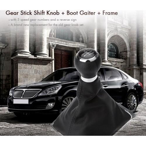 5 Speed Gear Shift Knob Stick Boot Gaiter Frame for VW Passat B6 Black