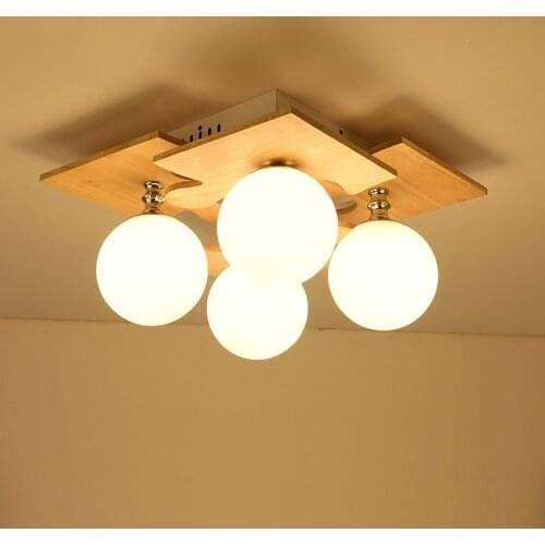 Nordic puzzle square wood lighting solid wood bedroom ceiling lamp bedroom study glass ball ceiling lamp LB12515