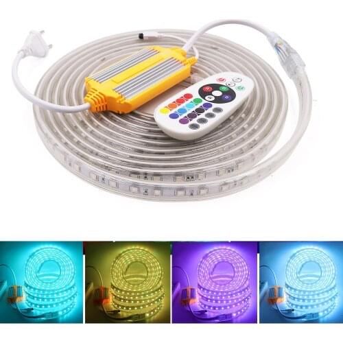 LED Strip 220V 5050 RGB Led Tape Light Lamp Outdoor Waterproof 60Leds/m Ribbon Diode 24Key Remote Control Flex Led Light Strip