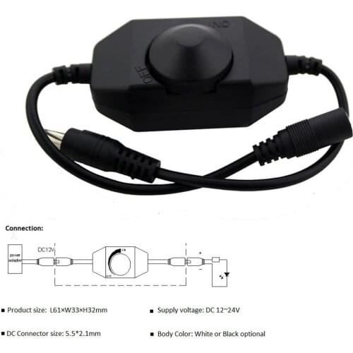 LED Dimmer Switch Brightness Adjust Power Cable DC Controller for 3528 5050 5730 5630 Single Color Strip Light DC 12V 24V