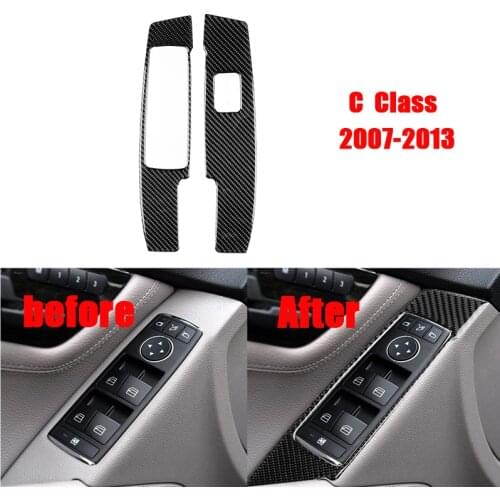 Car Interior Decoration Carbon Fiber Window Lifter Switch Control Panel Stickers Armrest Panel Decals For mercedes W204 C class