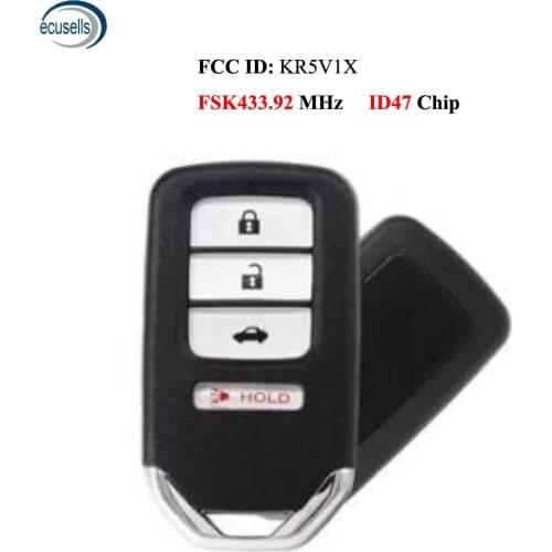 3+1 Button Smart Remote Key (CAR) FSK433.92MHz 47 Chip For Honda Acura MDX RDX ILX TLX Civic Accord 2014 - 2019 FCC ID: KR5V1X