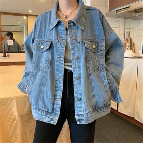 2021 Spring Autumn Fashion New Plus Size Women Clothing Retro Loose Lapel Long-Sleeved Denim Jacket Top Trend H122