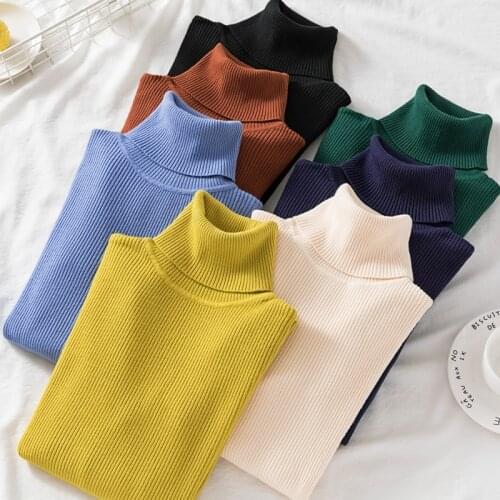 Korean Turtleneck Full Sweater Womens 2020 New Autumn Winter Short Padded Long Sleeve Slim Fit Knit Sweater women pullovers