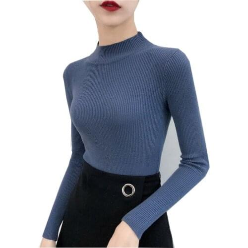 Half Turtleneck Knitted Sweater Women 2020 Autumn Long Sleeve Solid Pullover Women Sping Long Sleeve Knit Sweater Jumpers
