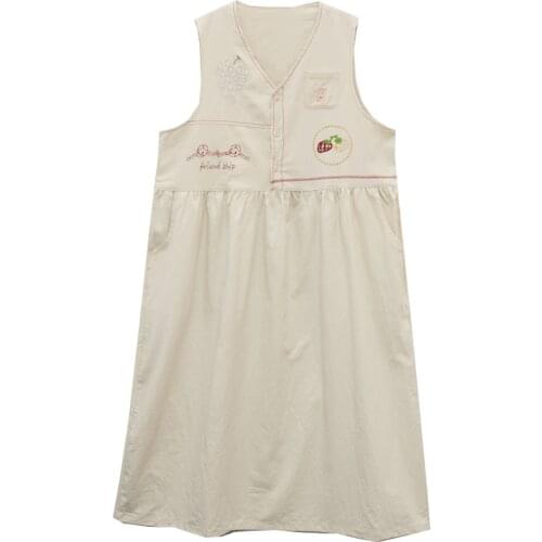 Womens Cotton And Linen Embroidery Vest Skirt Summer New Preppy Style Sleeveless V-neck Dress Suitable For Teenage Girls