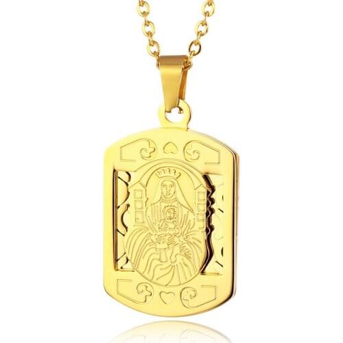 Religious Virgin Mary Necklace Stainless Steel Gold Chain Virgin Guadalupe Necklaces & Pendants For Catholic Jewelry Statement