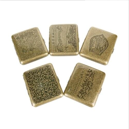 1 Pcs Copper Cigarette Box Metal Cigarette Case Holder Box For 20 Pcs Cigarettes for Man Best Gift.Pattern Random