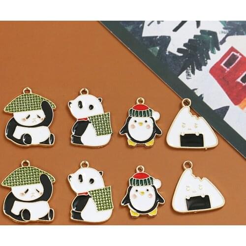 10pcs Hot sale Alloy fun Statement Earrings for Women panda penguin rice ball pendant diy jewelry keychain accessories materials
