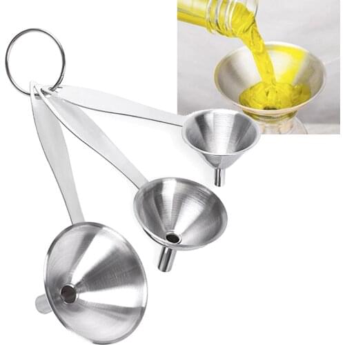 3 Set Small Funnels Stainless Steel Metal Long Handle Filter Tools Food Pickles Fruit Jam Kitchen Funnels