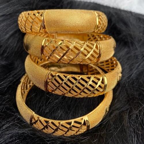 4pcs/lot Saudi Arabia Wedding Gold Bangles for Women Dubai Bride Gift Ethiopian Bracelet Africa Bangle Arab Jewelry Gold Charm