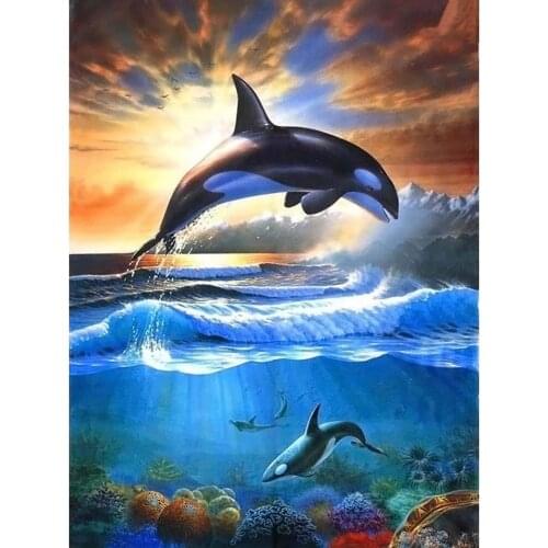 5D Diamond Painting 5D Diamond Painting by Number Kits for Adults Sunset Whales, Paint with Diamonds Arts Craft Full Drill Home