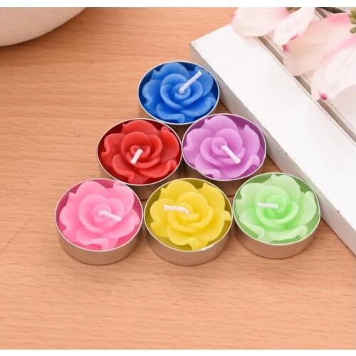 6pcs/box Assorted Colors Rose Flowers Candles Candle with Aluminum Case For Birthday Party Wedding Spa Venue Decoration