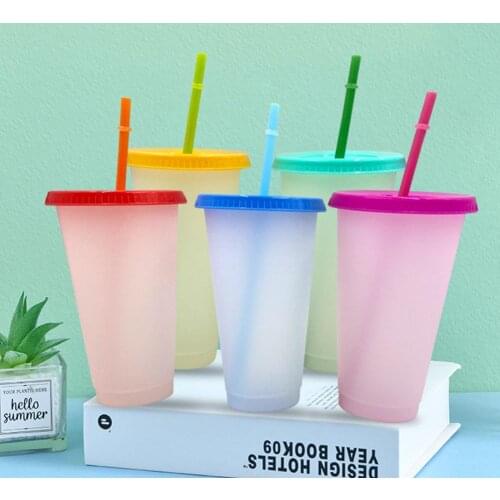 700ml Water Cup Tumblers Eco-friendly Leakproof PP Color Changing Straw Cup Supplies for Dorm