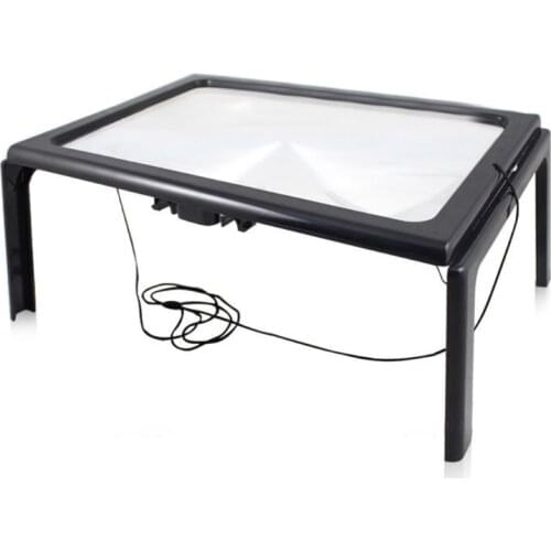 A4 Full Page Magnifier Reading Magnifying Glass on Rectangular Stand Hands 3x Magnification with 4 LED Lamp Lens Reading