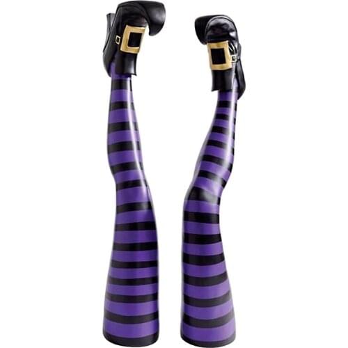 C1FA 1 Pair Halloween Evil Witch Legs Props Upside Down Wizard Feet with Boot Stake Ornament Decoration for Front Yard Courtyard