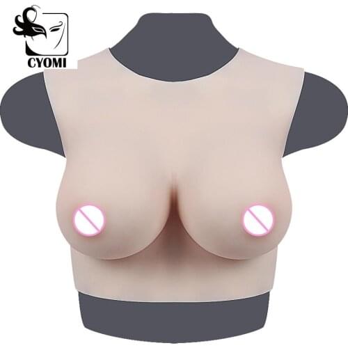 CYOMI C/D/F CUP Round Neck Silk Cotton Filled Breast Boobs Fake Chest For Transgender Crossdresser Silicone Breast Shemale 1G
